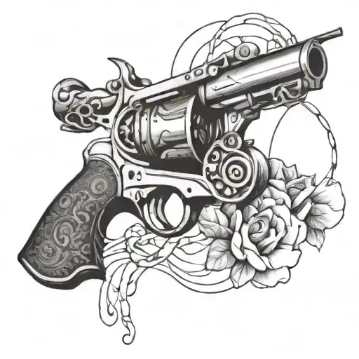 A Revolver Intertwined With A Fishing Rod