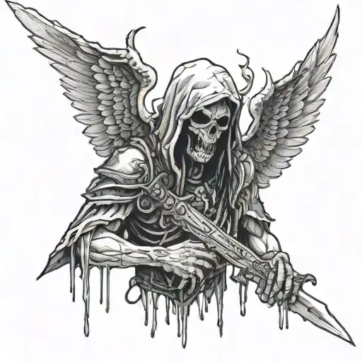 Death Angel Crying Blood With A Sword That Has Blood Dripping Off It