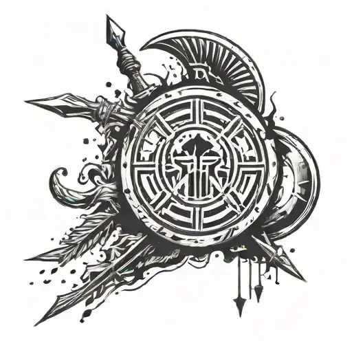 Spartan Shield And Spear Ink Blotch