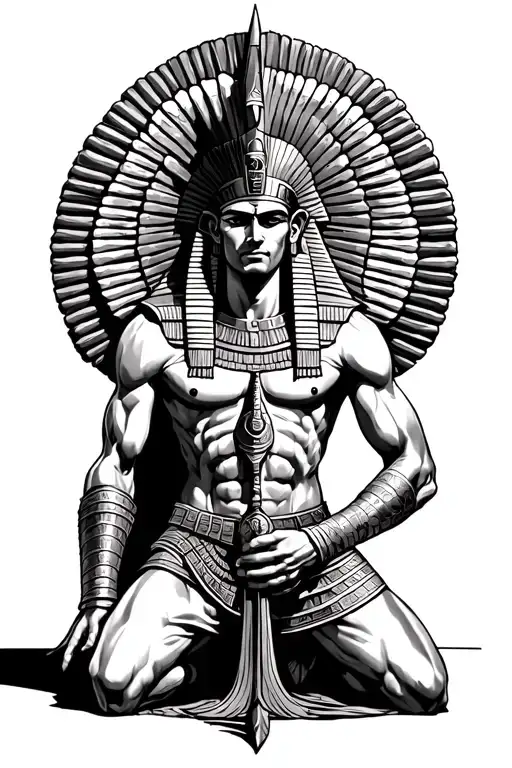 Egyptian God Fused With Spartan Warrior Kneeling Knight