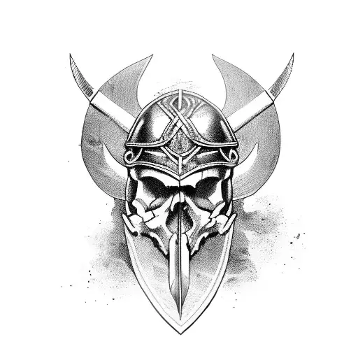 Viking Skull With Axes And Crows