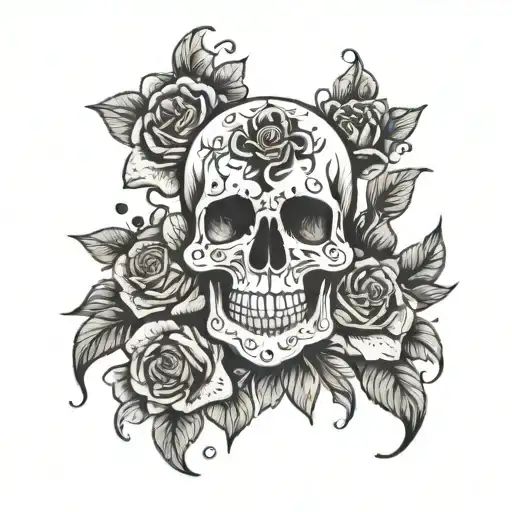Skull With Roses And Fleur-de-lis