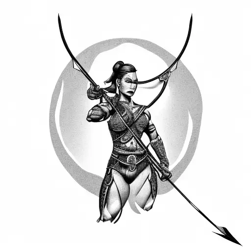 Female Muscular Warrior With Bow And Arrow