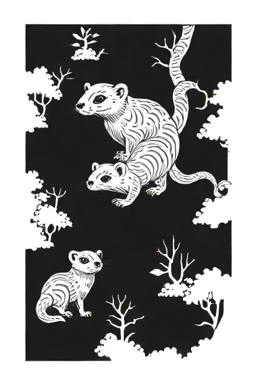 Ferrets Hiking Through A Forest