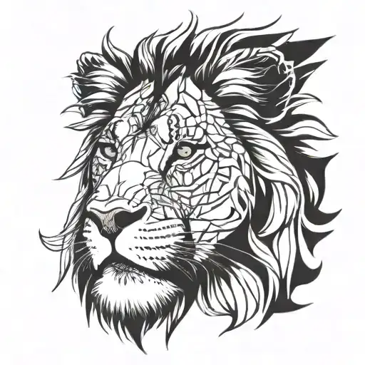 Lion Head Fron Face Drawn