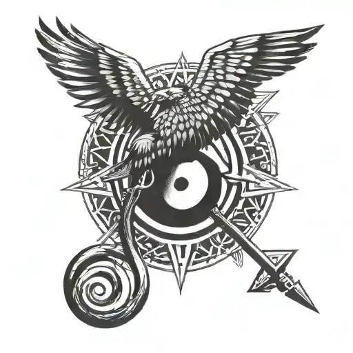 Bird With Eye Of Ra In Front The Sun Forming An Ankh Symbol