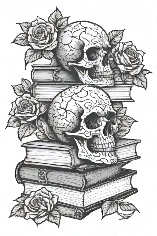 Stack Of Book With Skull And Roses