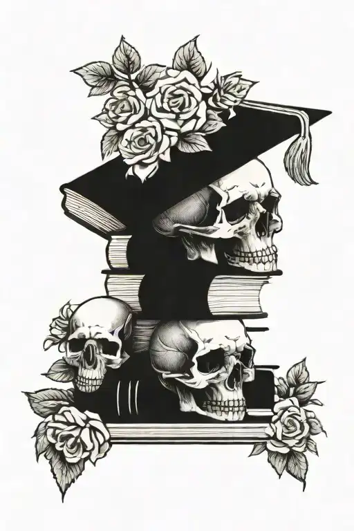 Stack Of Book With Skull And Roses And Mouse