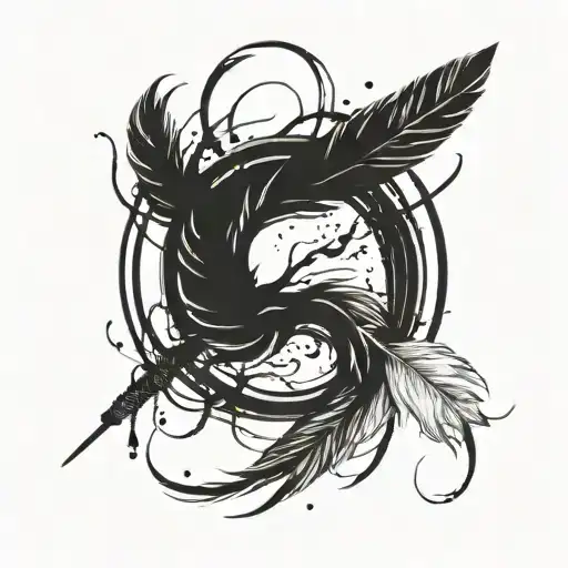 Enso Circle Paintbrush Stroke Feather In The Middle