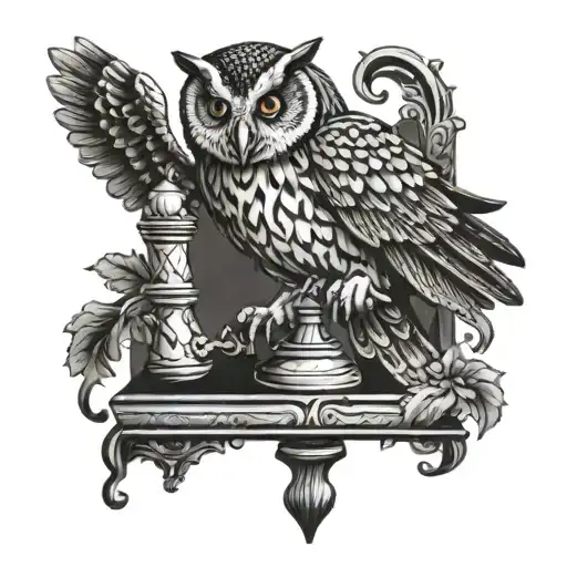 Owl Holding A Rook Chess Piece Featuring