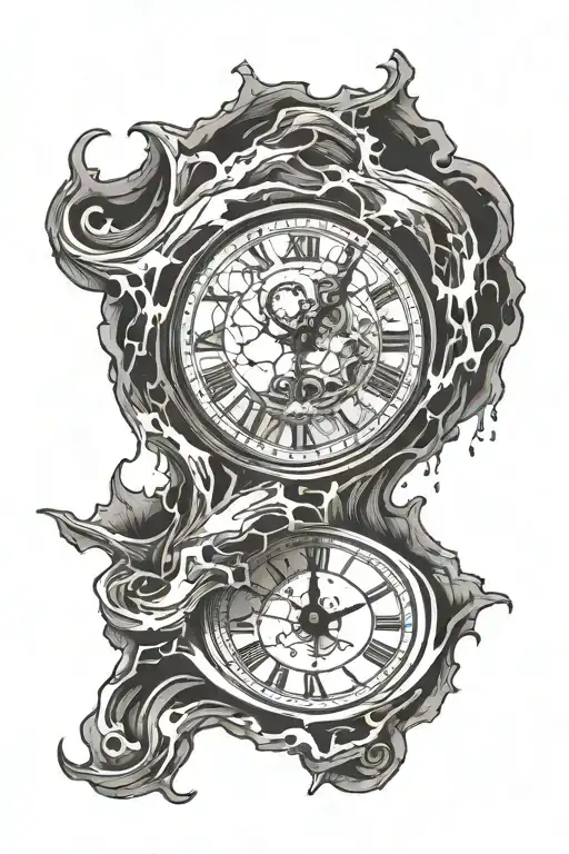 Melted Clock Map Tattoo Design