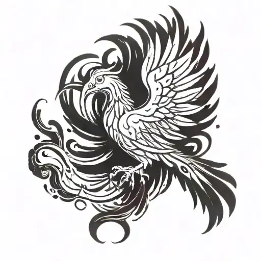 Black And White Image Of A Phoenix With Streaks Of Dark Red In It
