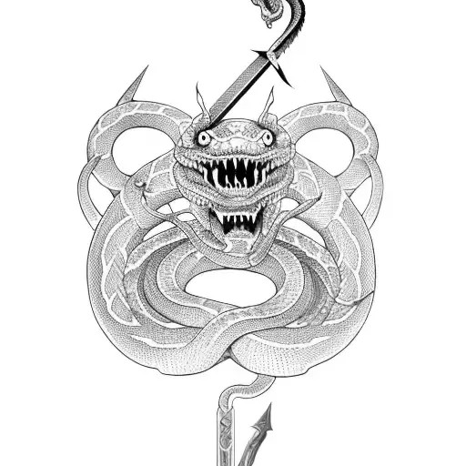 Snake Demon Being Impaled By Sword