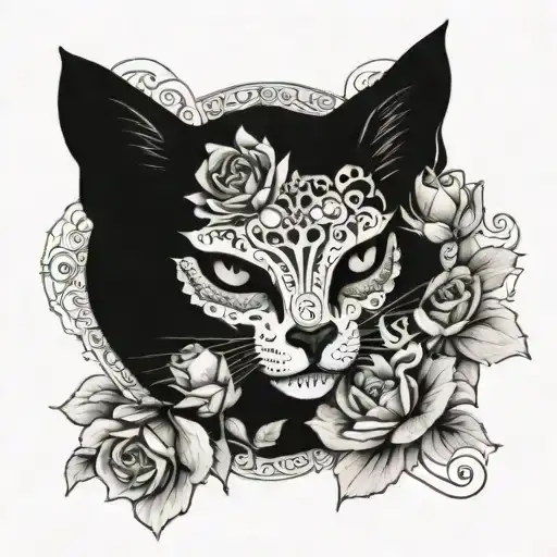 Cats Roses Skull Mandala Oriental