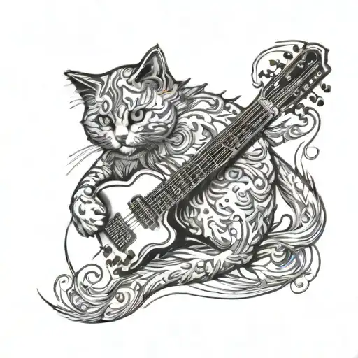 Cat Persian Cat Playing Guitar