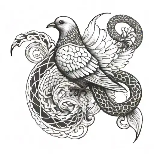 Dove And Snake Intertwined Within