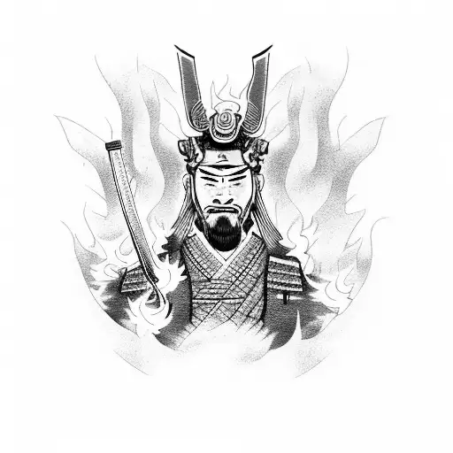 Samurai With Flames In The Forest