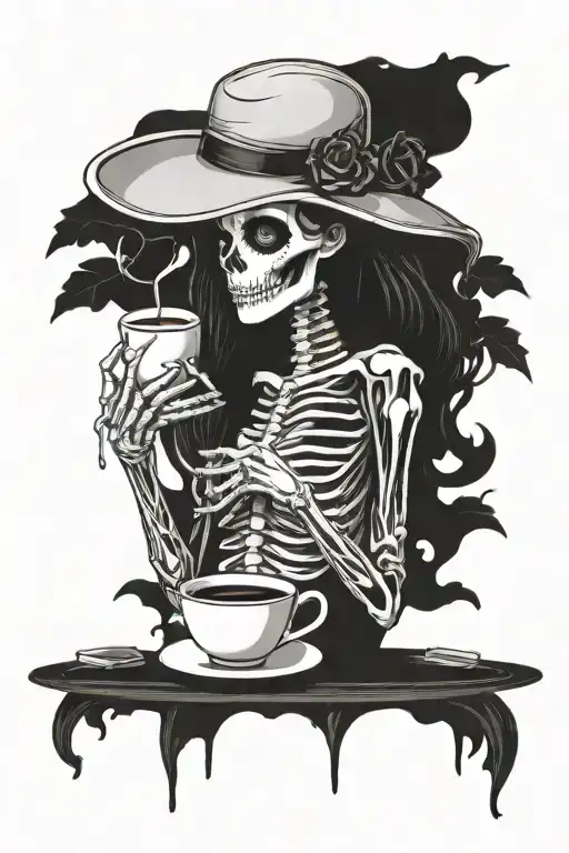 Sexy Girl Skeleton Drinking Coffee Cup