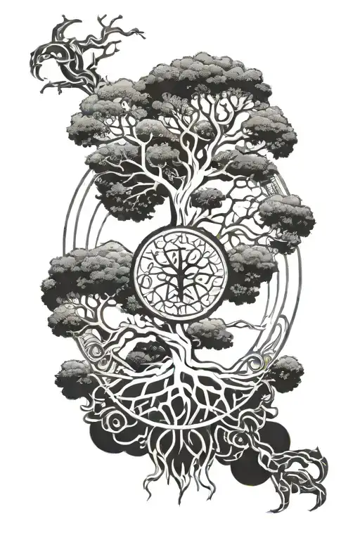 Yggdrasil With Nine Realms Symbol