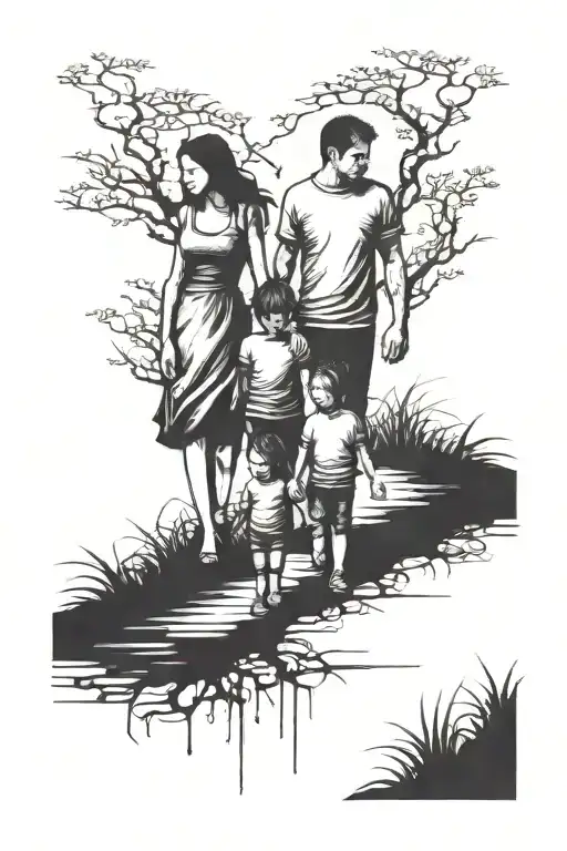 Mother Father And Two Children Walking Holding Hands