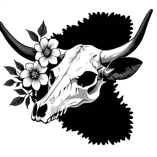 Western Cow Skull With Flowers