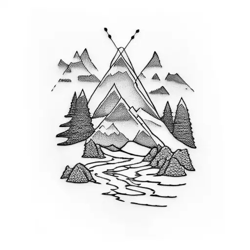 Mountain Scene With Stream And Small House