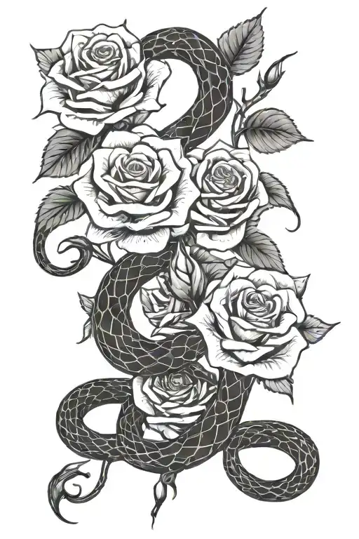Snake And Roses Intertwined