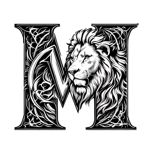 Letter M And Zodiac Sign Lion With One