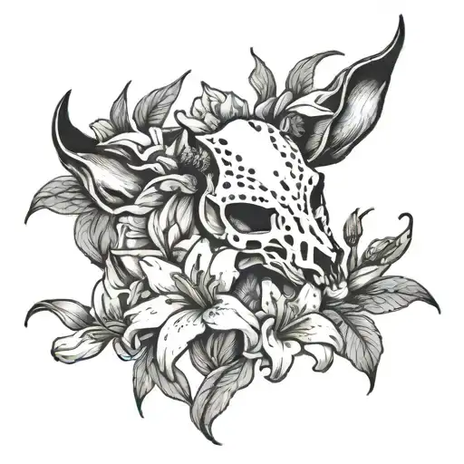 Deer Skull With Tiger Lilies And Other Lilies Forearm
