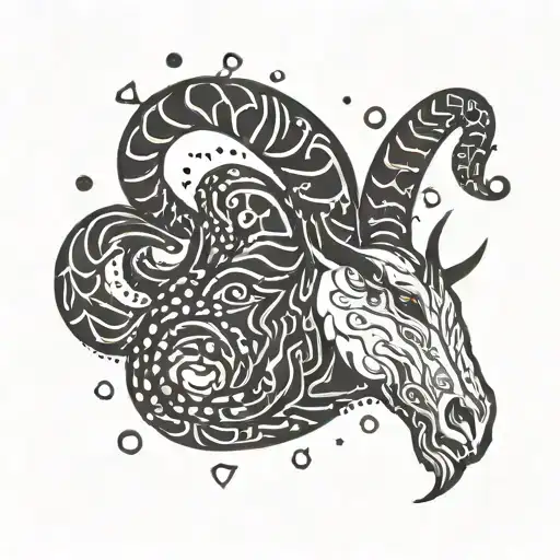 A Stylized Blackwork Tattoo Of A Capricorn Constellation Made Up Of Coffee Beans