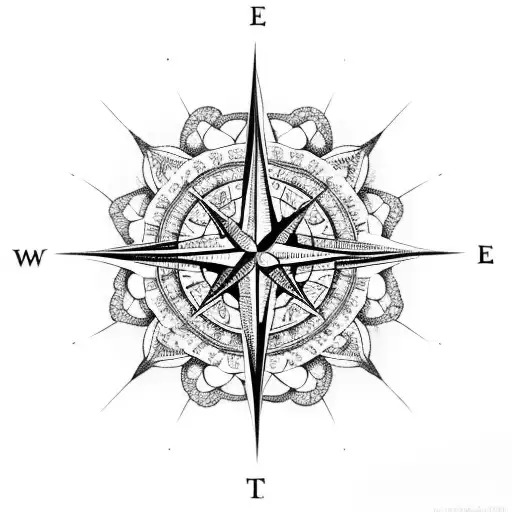 A Compass Rose Intertwined With Delicate Floral Patterns