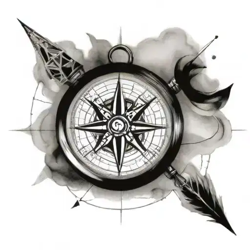 A Compass Intertwined With Pixel Dusts