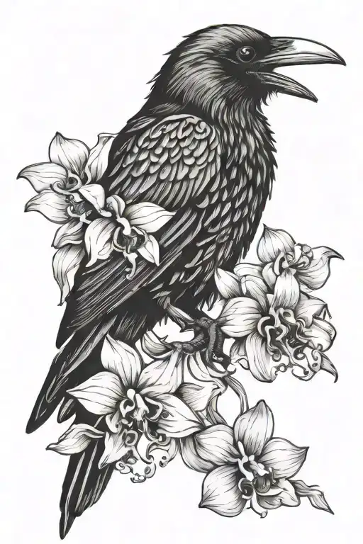 Crow And Orchid Flower