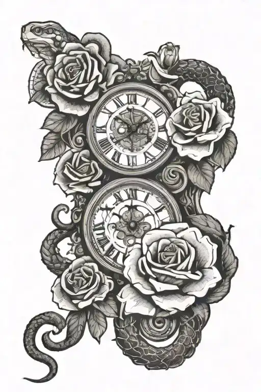 Snake And Clock And Roses