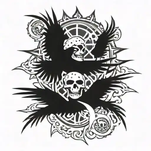 Crows Coming Out Of One Piece Sun Pirates Logo