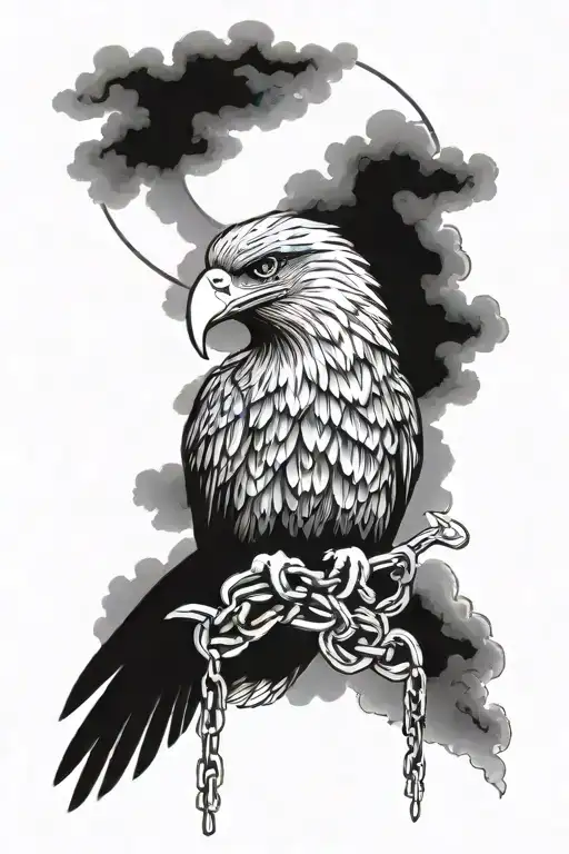 Eagle With Chains And The Moon And Clouds