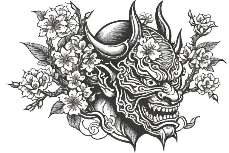 Hannya And Cherry Blossoms Tree Growing