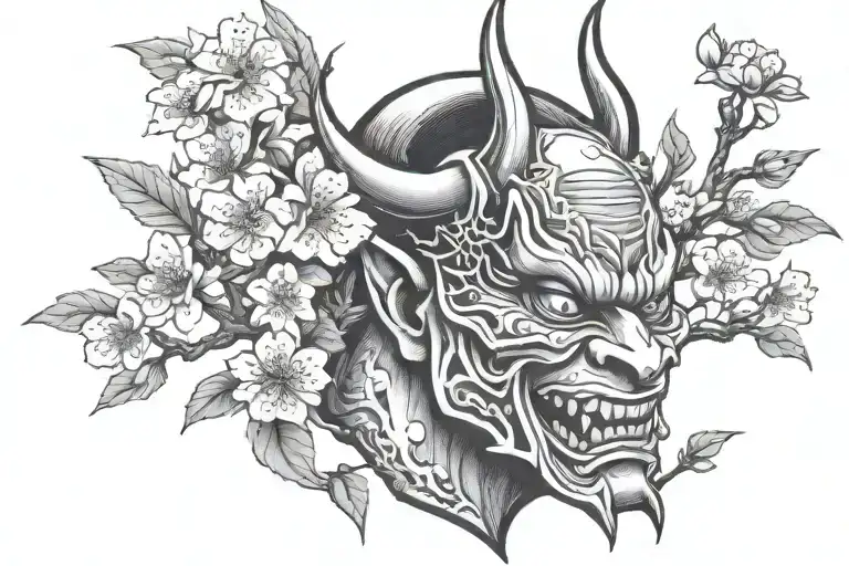 Hannya And Cherry Blossoms Tree Growing