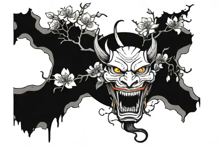 Hannya And Cherry Blossoms Tree Growing