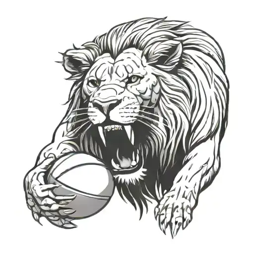 Lion Head With Rugby Ball