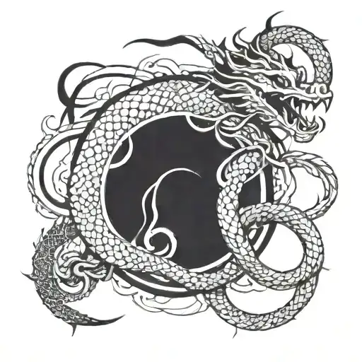 The Design Could Feature A Central Figure Like A Powerful Dragon Or Snake Intertwined With Pir