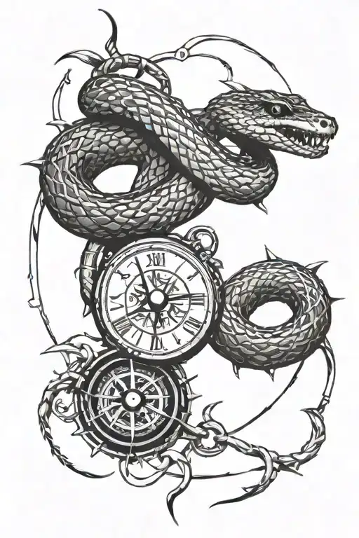 Snake Coiled Around Compass With Thorns Coming Out