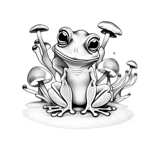 Baby Frog With Mushrooms