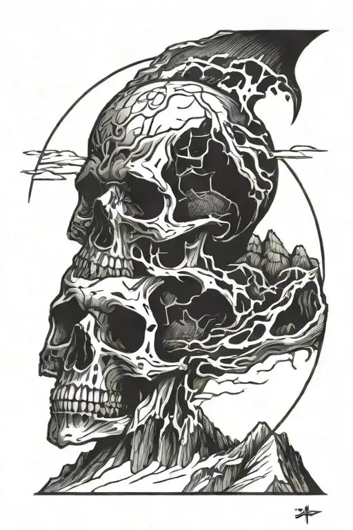 Scull Eating Its Own Tail Surrounded My Mountain