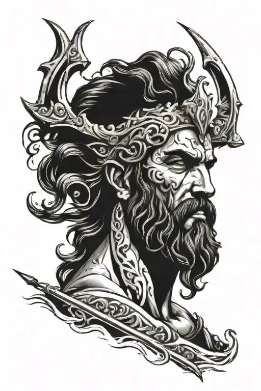 A Portrait Of Poseidon With His Trident