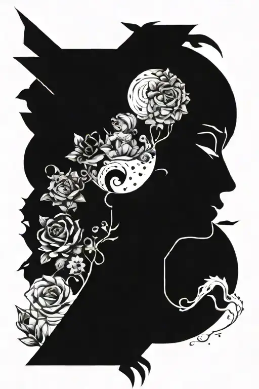 Birth Tattoo Design Featuring Characters Surrounded