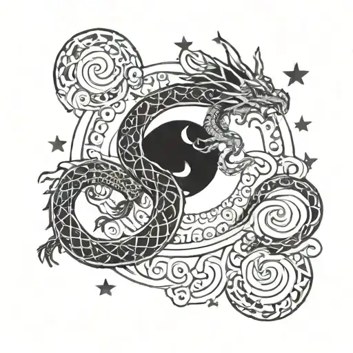 Dragon Scales With Moon And Stars In A Henna Patter