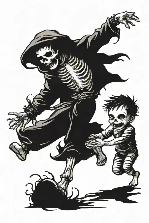 Death Chasing A Little Boy Running Away