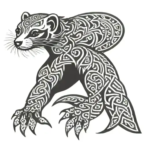 Ferret In Tribal And Celtic Style Tattoo Design