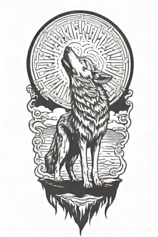 Howling Wolf In Old Blues Art Style